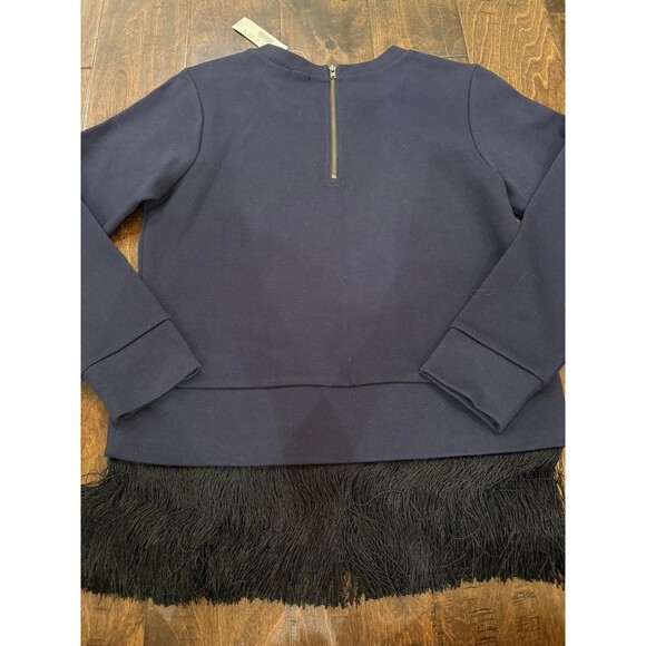 J. Crew Sweatshirt with Fringe Hem Navy Blue size XS NWT - Picture 6 of 7